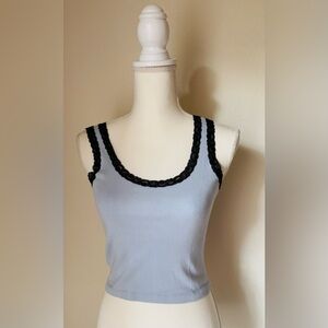 Brandy Melville John Galt Light Blue Tank Top with Black Lace Trim | One Size